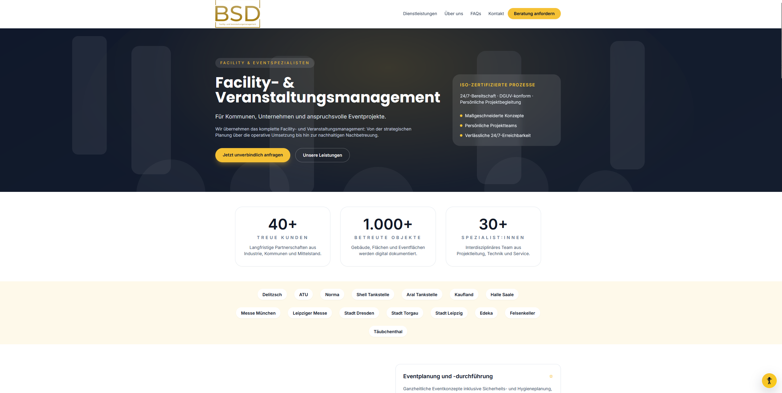 Neue Firmenwebsite für BSD Facility- & Veranstaltungsmanagement